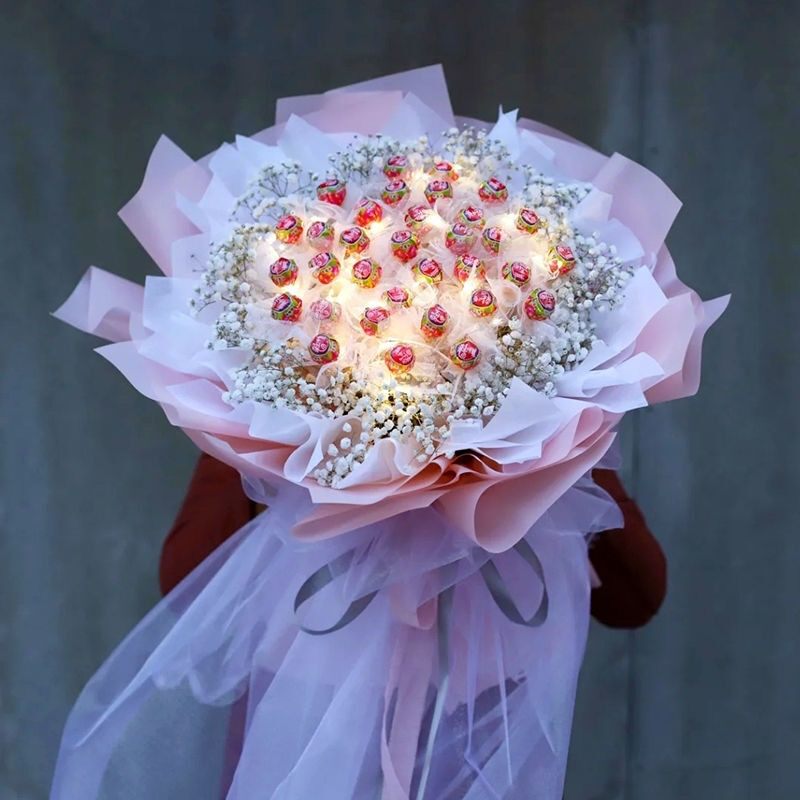 。成品棒棒糖生日花束满天星送男女朋友儿童节三八节七夕节生日礼