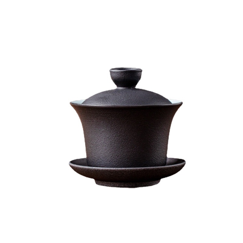 黛绿三才盖碗单个高档功夫茶具磨砂中式大号家用泡茶碗不烫手茶杯-图3