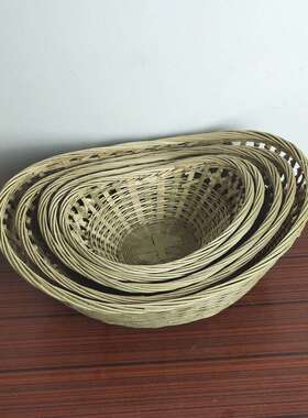 竹制品纯手工竹编元宝编织采摘水果收纳筐购物农家鸡蛋手提竹篮