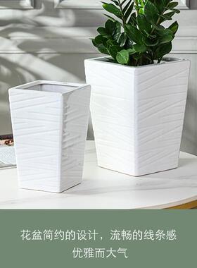 约简台ins白色特大号四方高筒陶瓷盆玫客厅阳鸟虎皮兰IFE瑰包邮