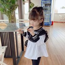  Girls dress for dress and autumn clothing 2023 new foreign air children knit splicing shirt baby long sleeve blouse dresses