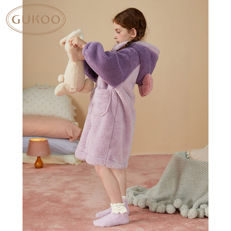 睡衣儿童蝴蝶结冬款女童珊瑚绒可爱连帽家居服睡袍,淘宝优惠券,粉丝福利购,淘宝优惠卷
