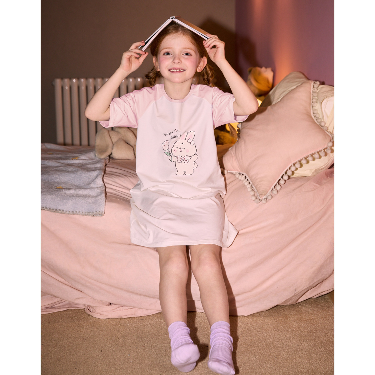 睡衣儿童夏季棉氨兔子卡通短袖女童空调服睡裙,淘宝优惠券,粉丝福利购,淘宝优惠卷