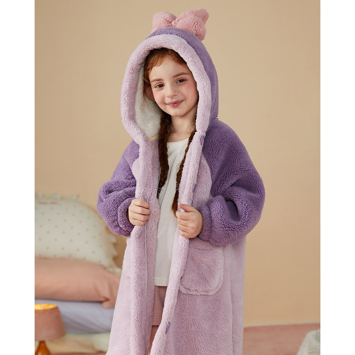 睡衣儿童蝴蝶结冬款女童珊瑚绒可爱连帽家居服睡袍,淘宝优惠券,粉丝福利购,淘宝优惠卷