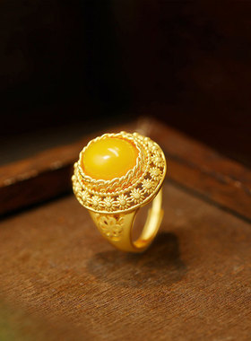 Temu热卖小众古法金仿玉石花朵