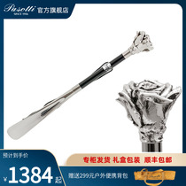 Pasotti意大利手工定制树脂镀银玫瑰花手柄黑杆鞋提