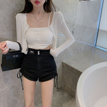 Sweet And Hot Girl Wind Harness Vest Woman Outwear Design Advanced Sensation Small Crowd Short dont make long sleeve cardigan blouse summer