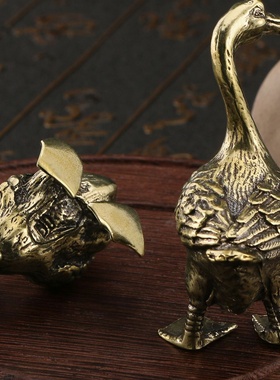 古铜工艺品古黄铜对鹅摆件茶席茶宠家居办公室装饰摆件收藏品