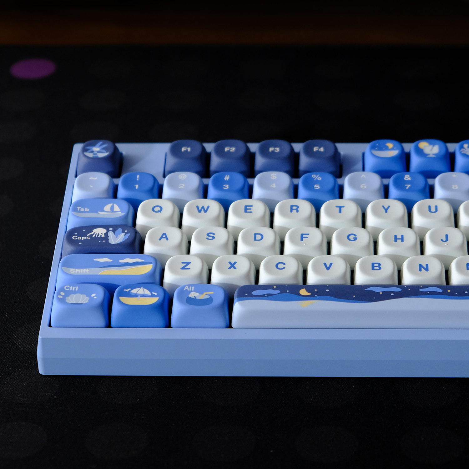 星尘外设   看海  MOA高度  蓝色 热升华键帽 PBT材质 - 图1