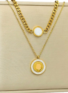 国王钱币圆片不规则钛钢项链时尚气质锁骨链简约百搭金属风项饰女