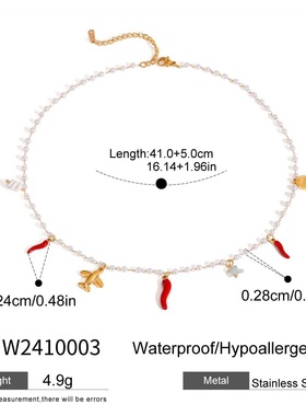 静俏设计感时尚项链18K金不锈钢珍珠碎石滴油吊坠项链不锈钢饰品