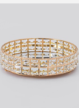 托盘轻奢圆形高级感钥匙欧式金色水晶北欧盘子摆件