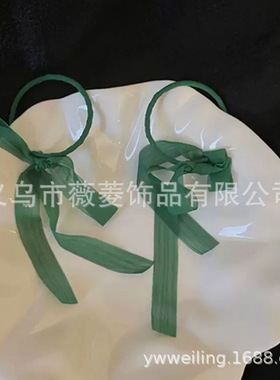 24年夏季新款丝带蝴蝶耳环 小众设计耳饰 高级氛围感复古绿色耳饰