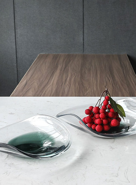 北欧风高档简约抽象派艺术玻璃果盘创意琉璃软装家居客厅摆件