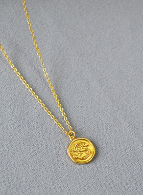 法式复古龙的传人生肖龙造型小金币时尚简约气质黄铜镀金项链