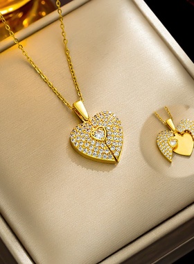 新款欧美个性爱心开合项链女高级感配饰心形吊坠钛钢不掉色锁骨链