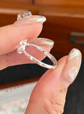 足银999KT猫戒指开口可调戒指
