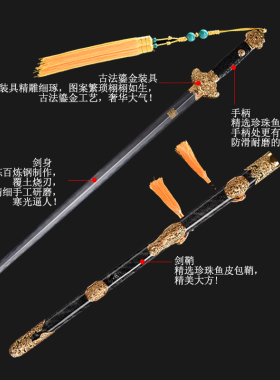 尊武文化鱼皮鎏金乾清花纹钢刀剑