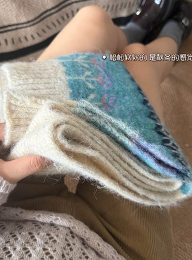 韩系秋冬费尔岛针织加厚保暖围巾