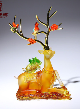 乔迁家居梅花鹿摆件琉璃路上有财