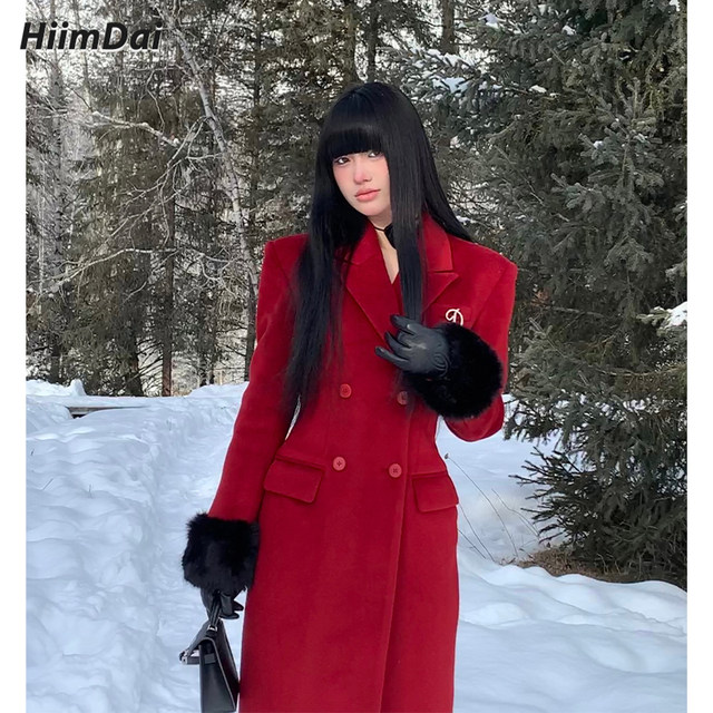 Hiimdai retro red double-sided woolen coat