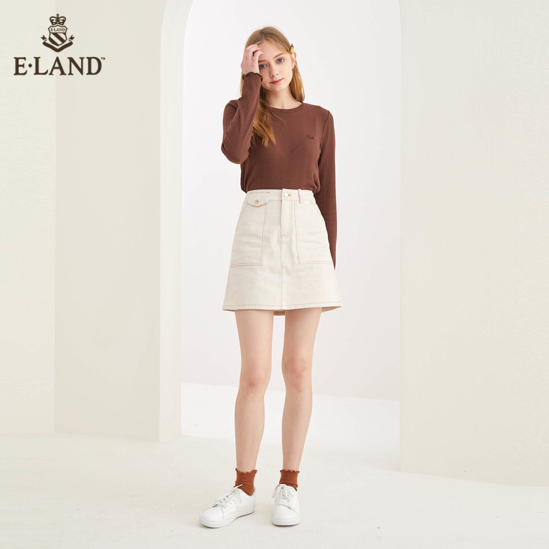 eland2020设计感a字显瘦潮牛仔裙 衣恋集团outlets店半身裙