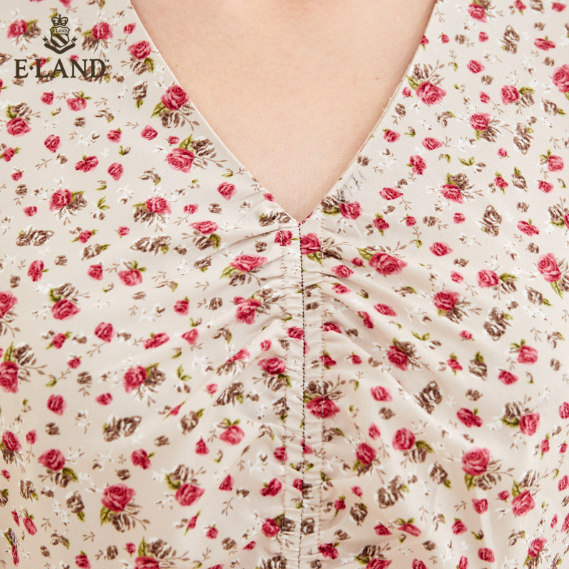 eland2020秋季v领法式小众连衣裙 衣恋集团outlets店连衣裙