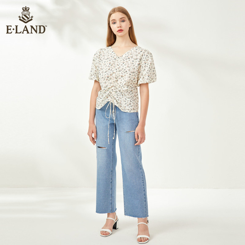 eland2020清新碎花v领两穿女衬衫 衣恋集团outlets店衬衫