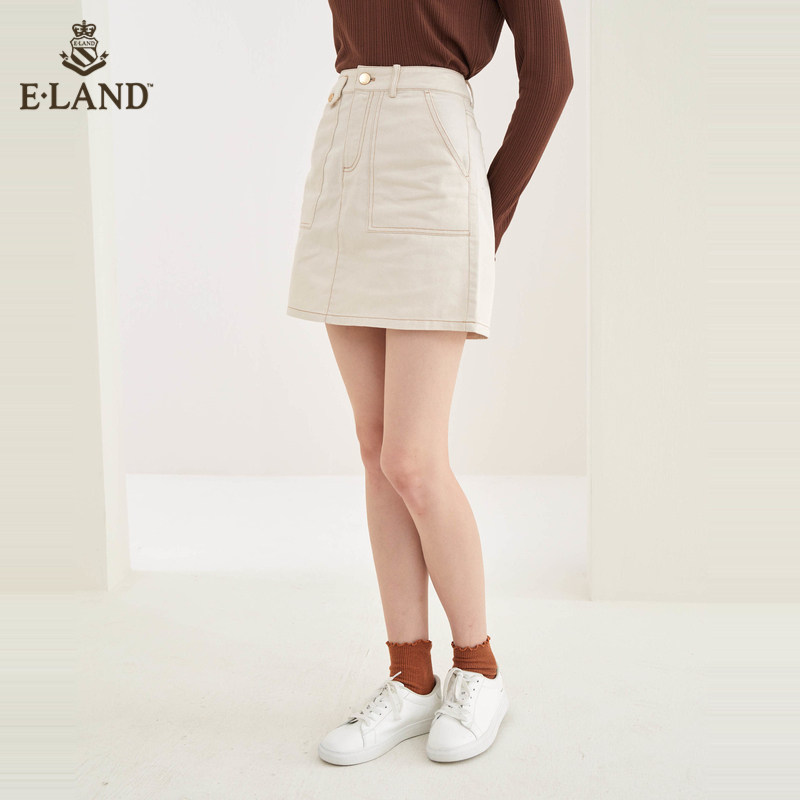 eland2020设计感a字显瘦潮牛仔裙 衣恋集团outlets店半身裙