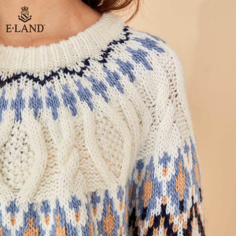 eland2020冬季新款复古风圆领毛衣 衣恋集团outlets店毛衣
