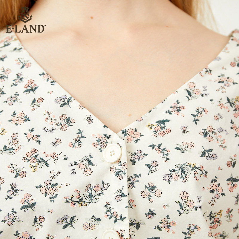 eland2020清新碎花v领两穿女衬衫 衣恋集团outlets店衬衫