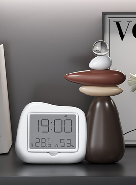 时来运转温湿度计时钟摆件家用