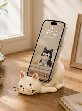 搞怪可爱三只猫咪手机支架摆件