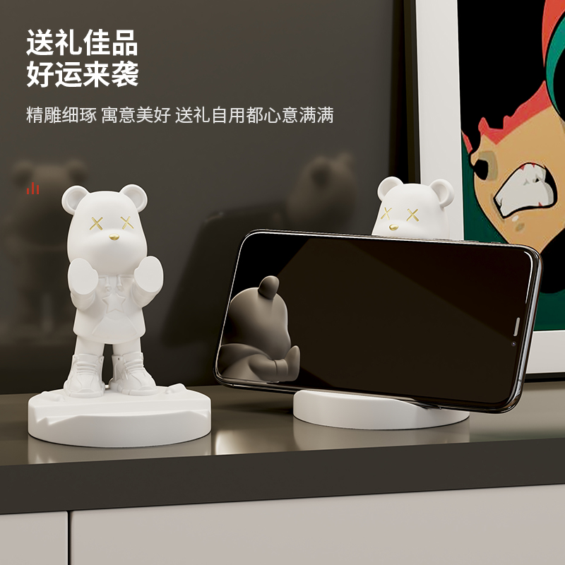 可爱创意暴力熊手机支架桌面摆件办公室装饰品高档轻奢生日礼物 - 图2