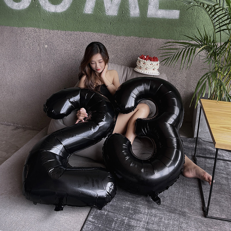 40寸黑色系ins大数字生日气球女孩拍照道具周岁派对户外场景布置,淘宝优惠券,粉丝福利购,淘宝优惠卷