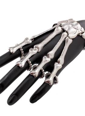 夸张金属骨骼骷髅手镯鬼爪连指手镯万圣节手链bracelet Halloween