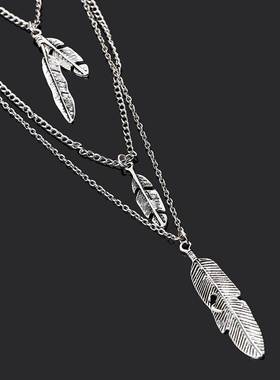 波西米亚复古流苏多层树叶女项链 chain necklace women jewelry