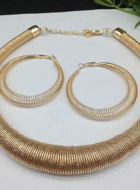 women necklace set earrings 欧美夸张金属颈项圈女项链朋克演出