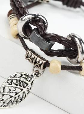 couples hand catenary women bracelet men 编织树叶男士皮手链