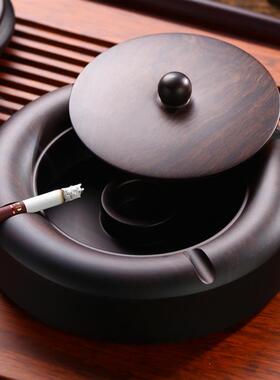茶桌专用烟灰缸大号中国风防飞灰中古家用客厅新中式带盖桌面茶台