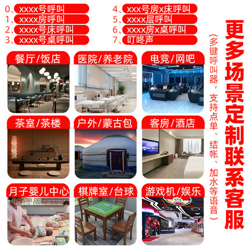 无线呼叫器服务铃 棋牌室茶楼饭店包厢餐饮远程呼叫铃 餐厅房间包房对讲服务医院足浴店包间专用系统按钮设备 - 图2