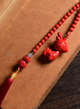 天然原矿正品朱砂一路有你出入平安挂件汽车红砂小鹿车挂吊坠饰品