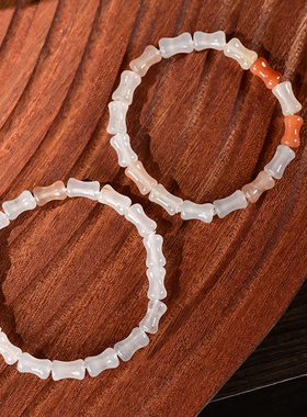 天然新疆金丝玉混穿色竹节玉石手链男女简约款节节高送人生日礼物