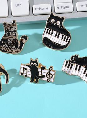 黑白琴键猫咪胸针音乐饰品