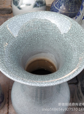 景德镇陶瓷工艺品仿古开片裂纹釉落地花瓶清明上河图家居酒店摆件