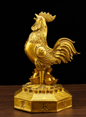 黄铜金鸡摆件金鸡报晓八卦鸡生肖鸡公鸡吉祥物安宅家居办公室礼品