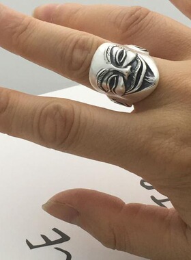 朋克鬼手925泰银霸气足银男戒指时尚磨砂V字仇杀队面具开口戒子