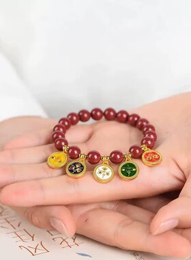 2025新款五路财神朱砂手串吊牌款五路财神手链本命年男女饰品礼物