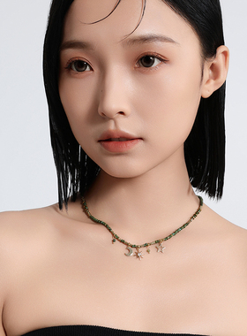 彩色天然石太阳花项链波西米亚风