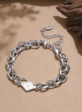 菱形拼接手链女钛钢双层缠绕手环